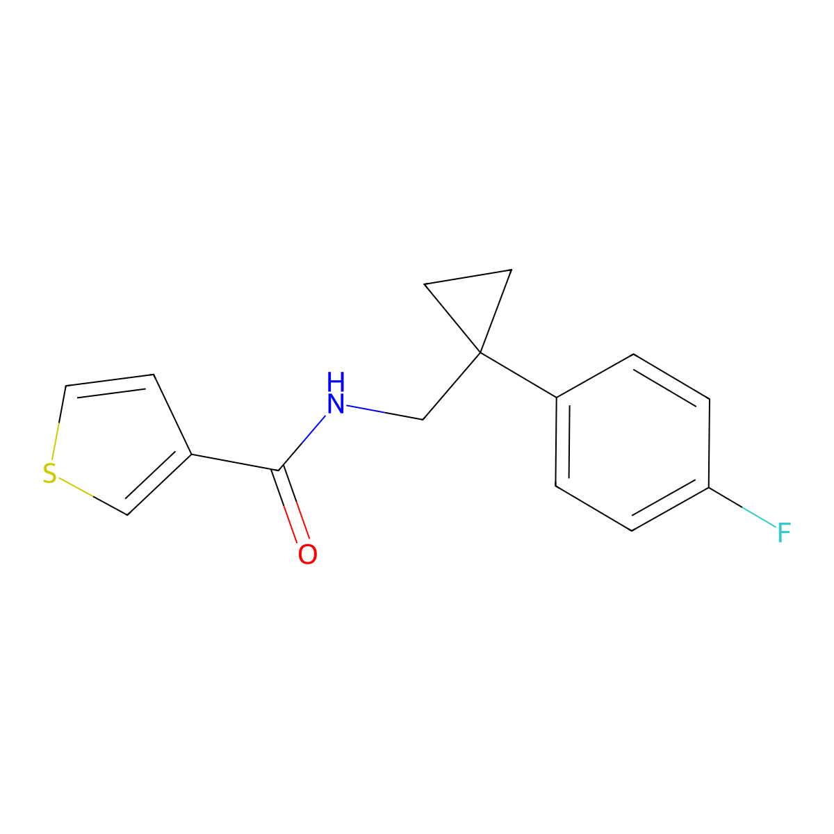 N-((1-(4-fluorophenyl)cyclopropyl)methyl)thiophene-3-carboxamide molecular structure, CAS 1207001-62-4