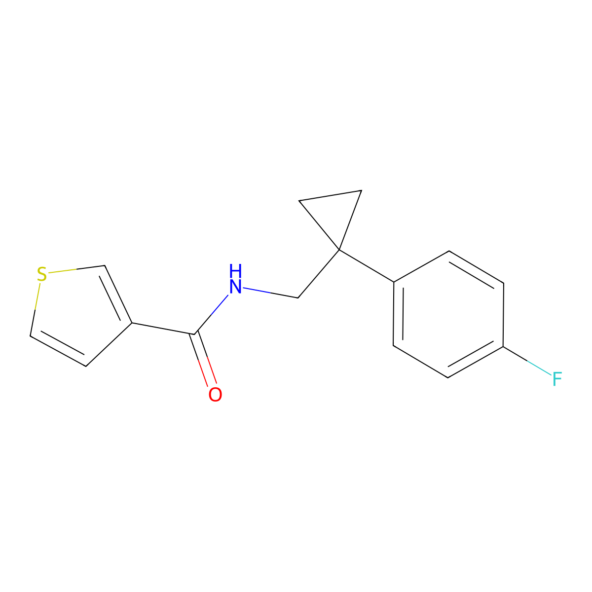 N-((1-(4-fluorophenyl)cyclopropyl)methyl)thiophene-3-carboxamide molecular structure, CAS 1207001-62-4