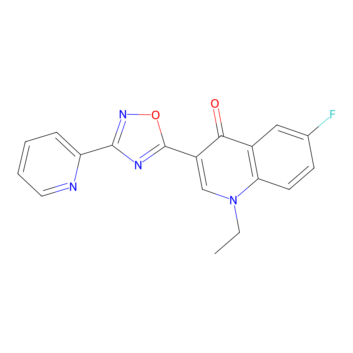 1-ethyl-6-fluoro-3-(3-(pyridin-2-yl)-1,2,4-oxadiazol-5-yl)quinolin-4(1H)-one molecular structure, CAS 1207001-71-5