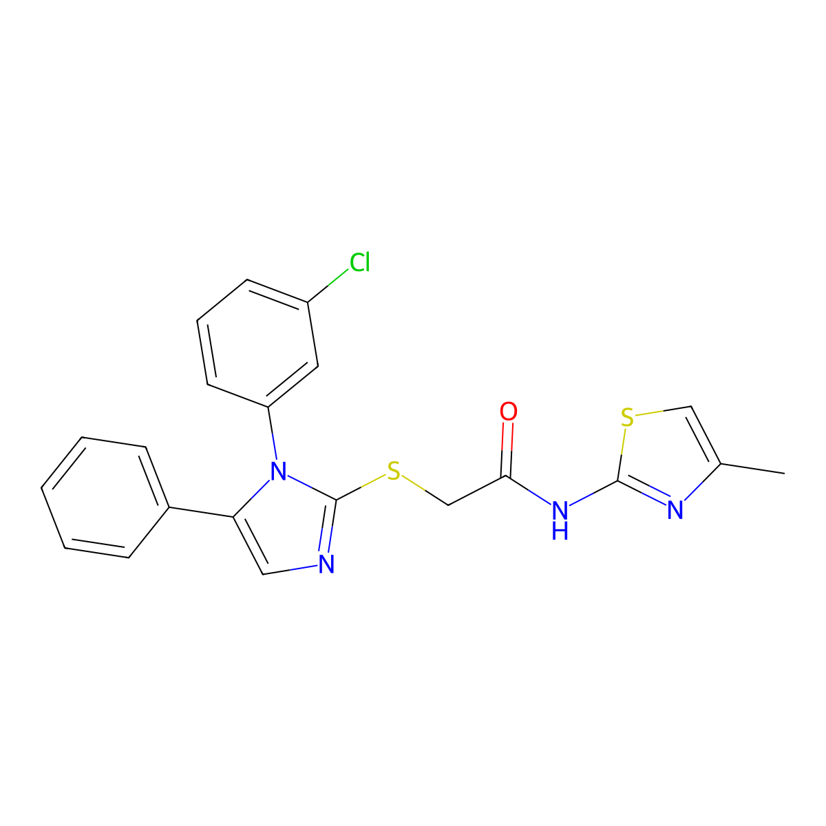 2-((1-(3-chlorophenyl)-5-phenyl-1H-imidazol-2-yl)thio)-N-(4-methylthiazol-2-yl)acetamide molecular structure, CAS 1207001-72-6