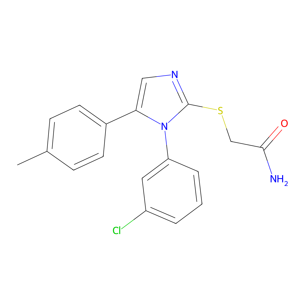 2-((1-(3-chlorophenyl)-5-(p-tolyl)-1H-imidazol-2-yl)thio)acetamide molecular structure, CAS 1207001-80-6