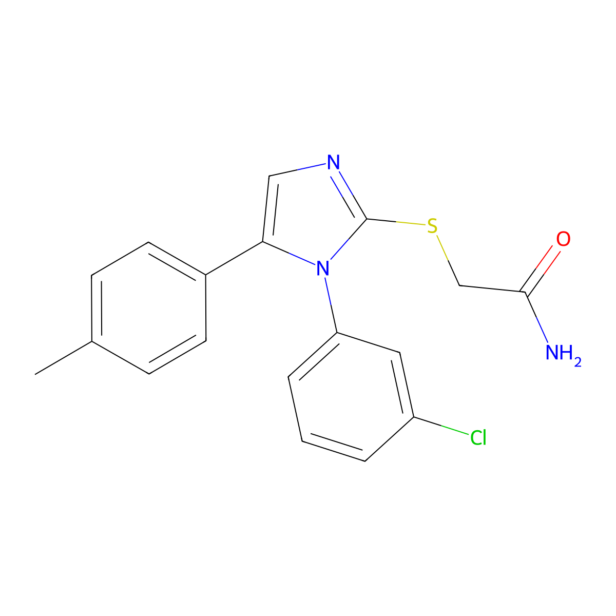 2-((1-(3-chlorophenyl)-5-(p-tolyl)-1H-imidazol-2-yl)thio)acetamide molecular structure, CAS 1207001-80-6