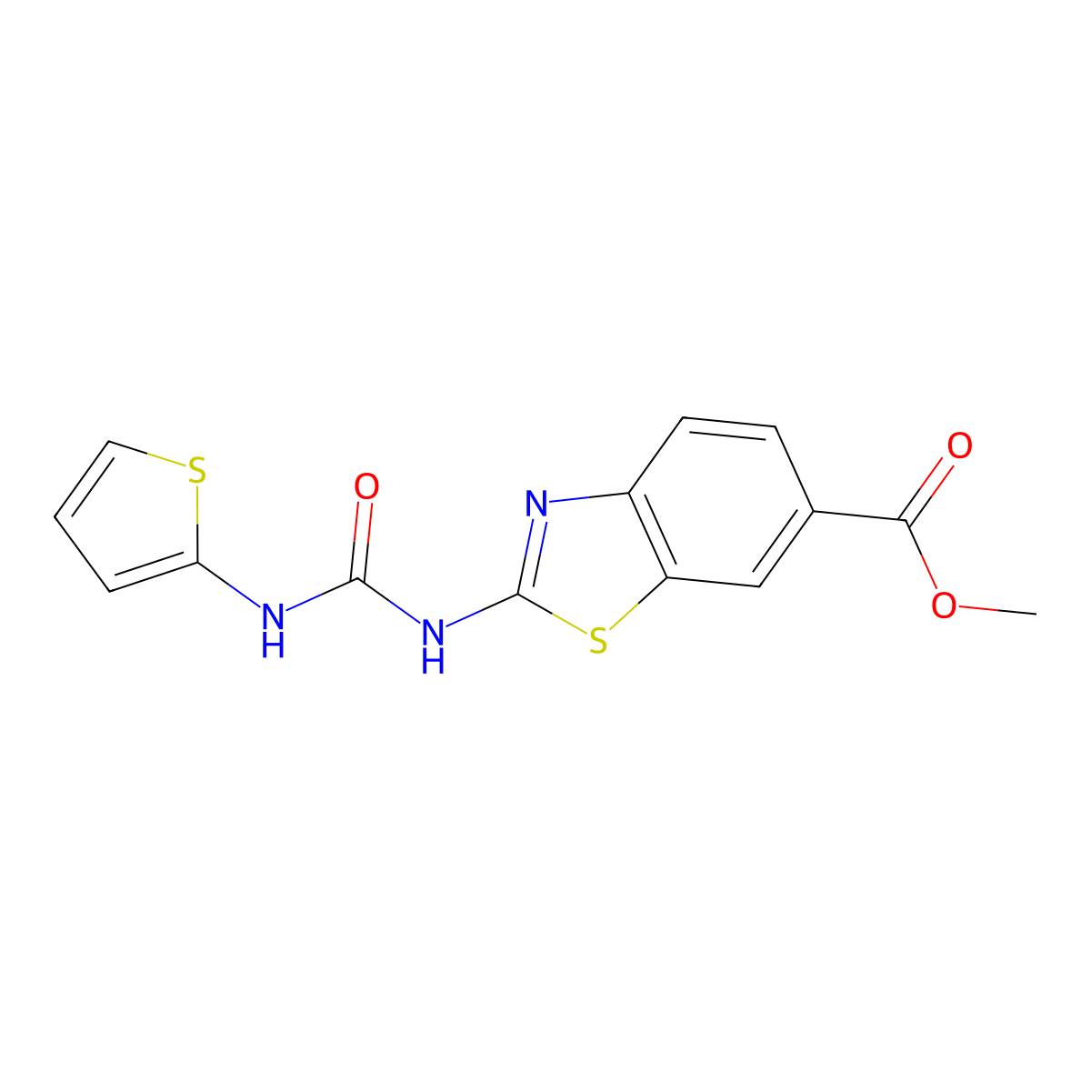 Methyl 2-(3-(thiophen-2-yl)ureido)benzo[d]thiazole-6-carboxylate molecular structure, CAS 1207001-86-2