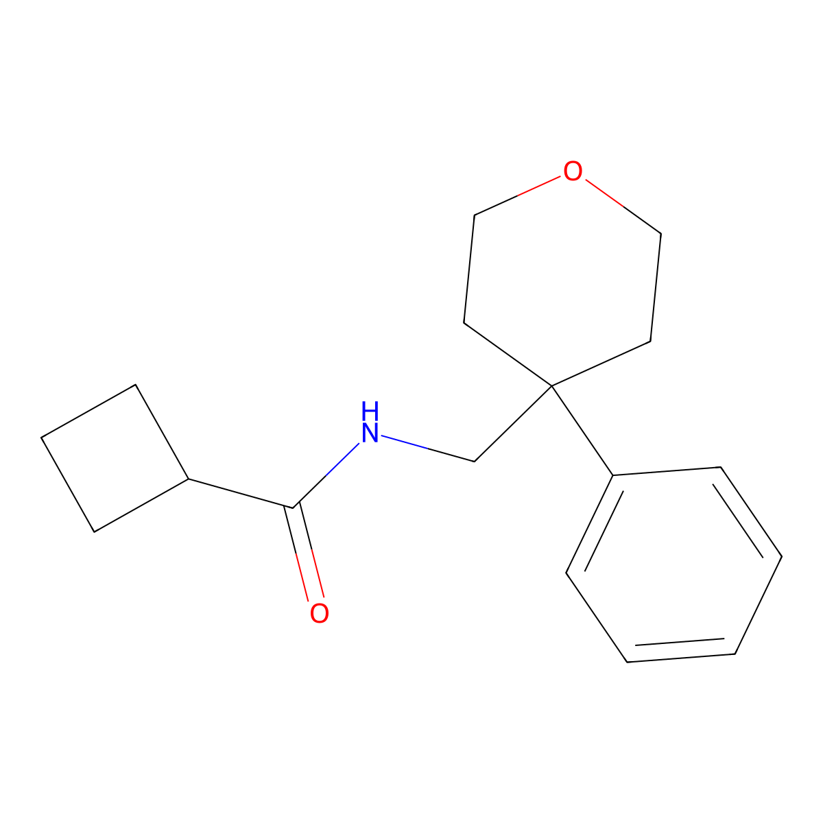 N-((4-phenyltetrahydro-2H-pyran-4-yl)methyl)cyclobutanecarboxamide molecular structure, CAS 1207001-92-0