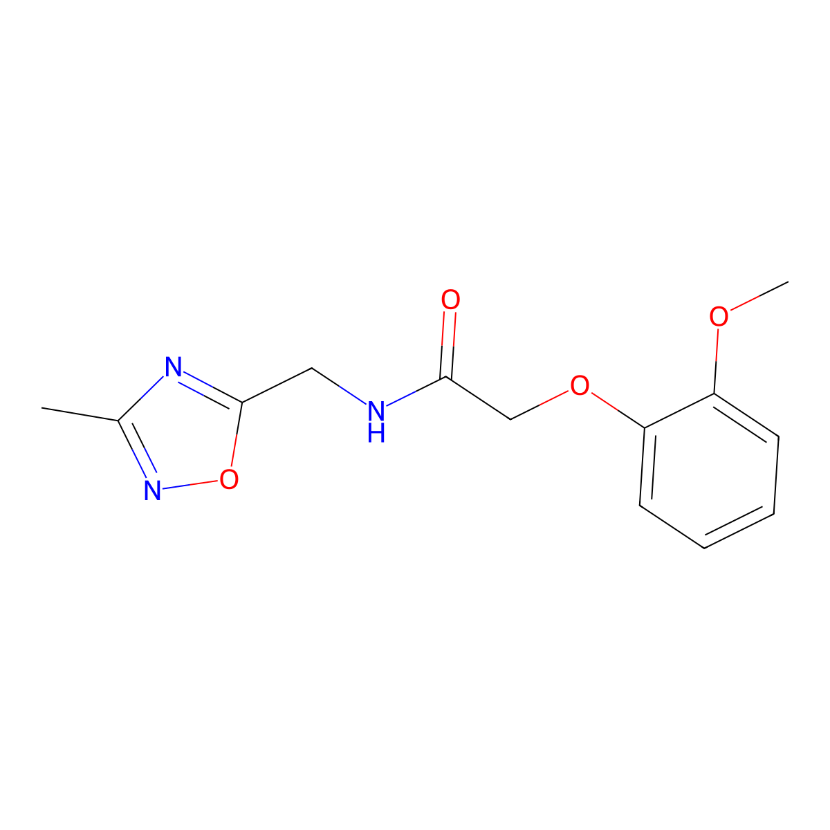 2-(2-methoxyphenoxy)-N-[(3-methyl-1,2,4-oxadiazol-5-yl)methyl]acetamide molecular structure, CAS 1207001-94-2