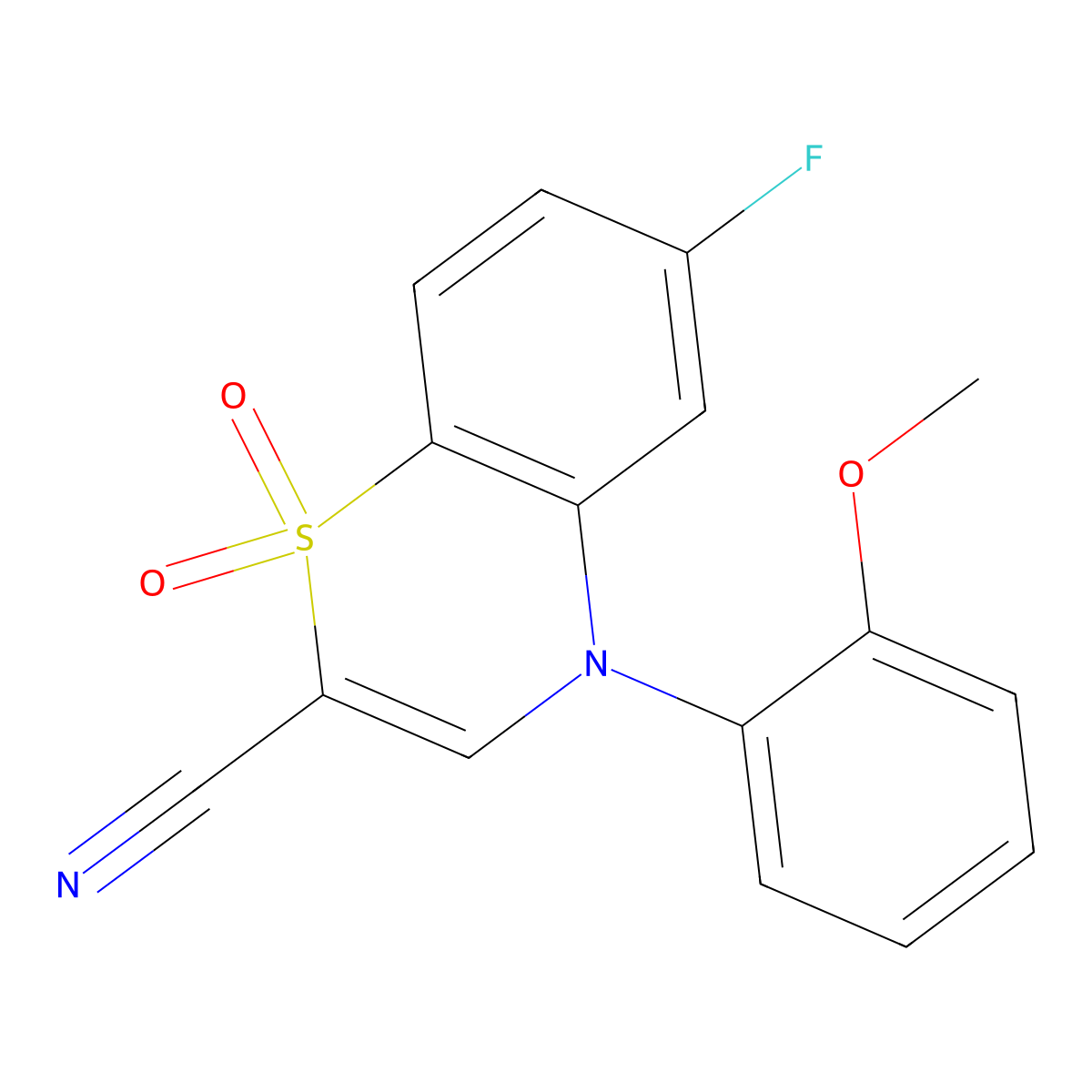 6-fluoro-4-(2-methoxyphenyl)-4H-1,4-benzothiazine-2-carbonitrile 1,1-dioxide molecular structure, CAS 1207001-96-4