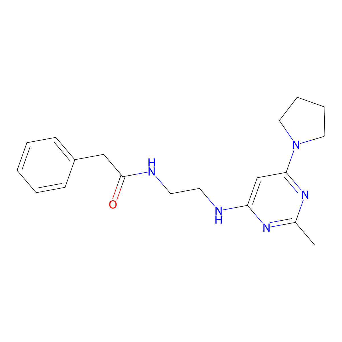 N-(2-{[2-methyl-6-(pyrrolidin-1-yl)pyrimidin-4-yl]amino}ethyl)-2-phenylacetamide molecular structure, CAS 1207001-97-5