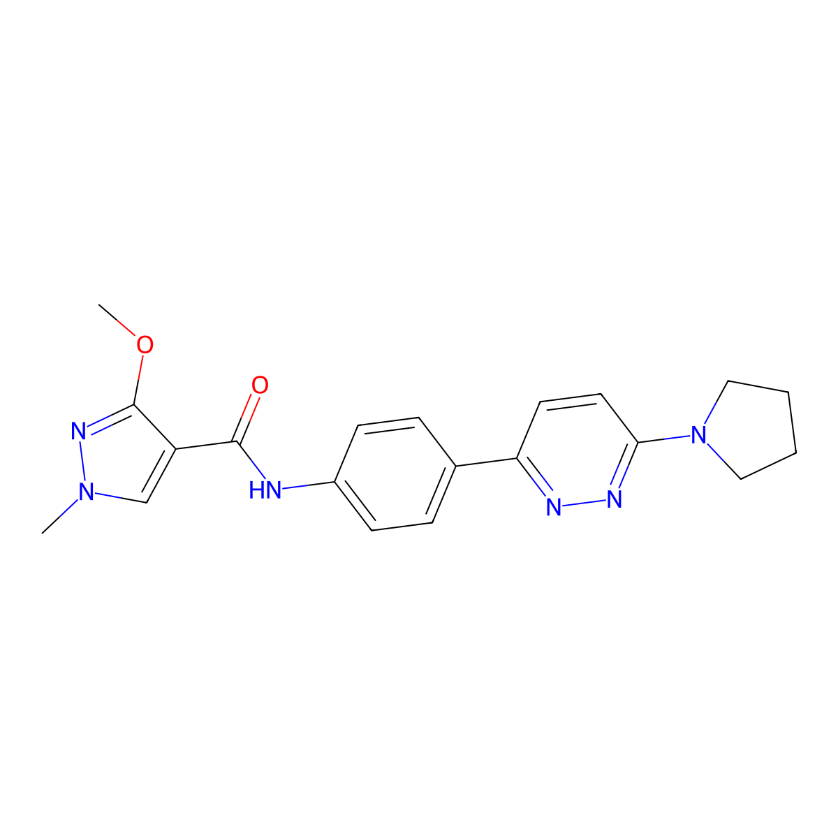 3-methoxy-1-methyl-N-{4-[6-(pyrrolidin-1-yl)pyridazin-3-yl]phenyl}-1H-pyrazole-4-carboxamide molecular structure, CAS 1207001-98-6