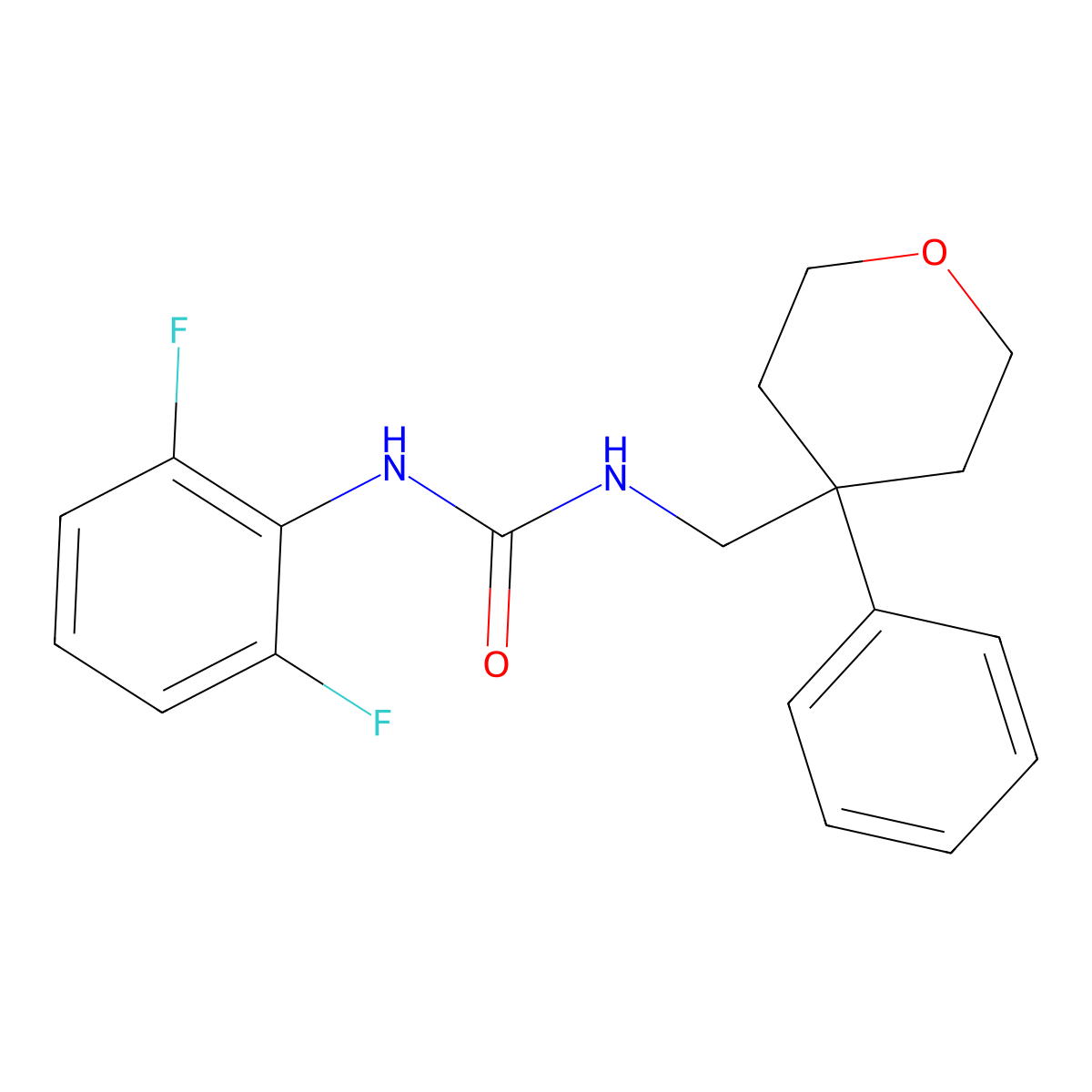 1-(2,6-difluorophenyl)-3-((4-phenyltetrahydro-2H-pyran-4-yl)methyl)urea molecular structure, CAS 1207002-01-4