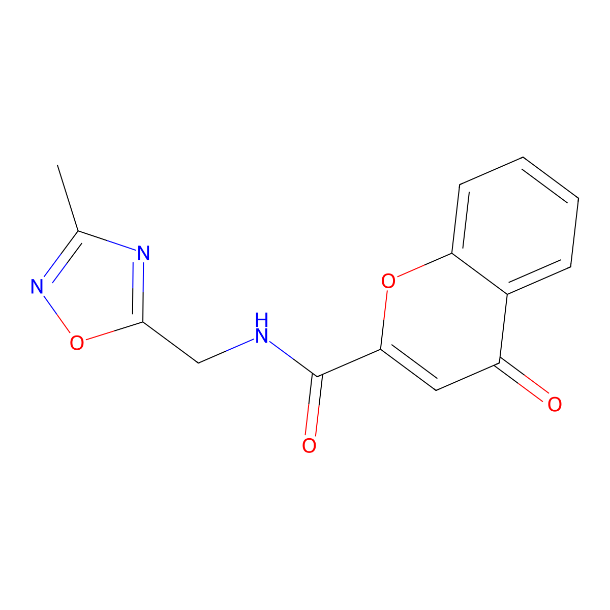 N-((3-methyl-1,2,4-oxadiazol-5-yl)methyl)-4-oxo-4H-chromene-2-carboxamide molecular structure, CAS 1207002-04-7