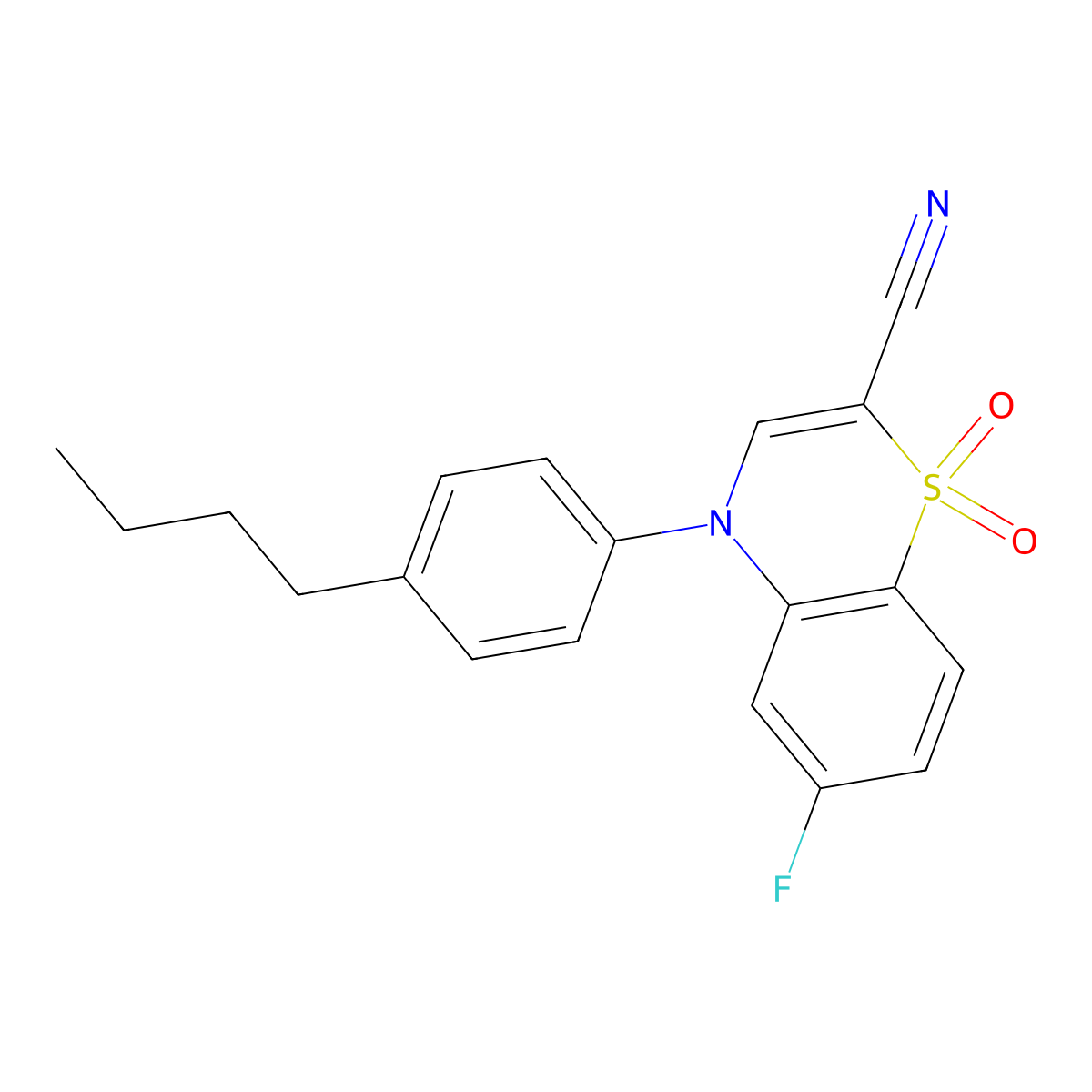4-(4-butylphenyl)-6-fluoro-4H-1,4-benzothiazine-2-carbonitrile 1,1-dioxide molecular structure, CAS 1207002-11-6