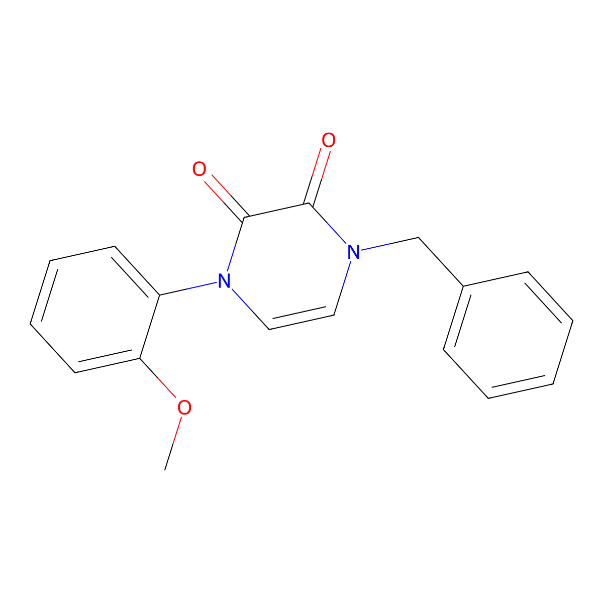 1-benzyl-4-(2-methoxyphenyl)pyrazine-2,3(1H,4H)-dione molecular structure, CAS 1207002-14-9
