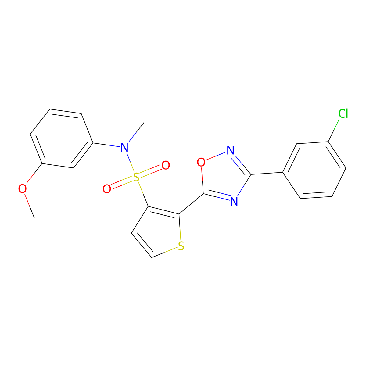2-[3-(3-chlorophenyl)-1,2,4-oxadiazol-5-yl]-N-(3-methoxyphenyl)-N-methylthiophene-3-sulfonamide molecular structure, CAS 1207002-18-3