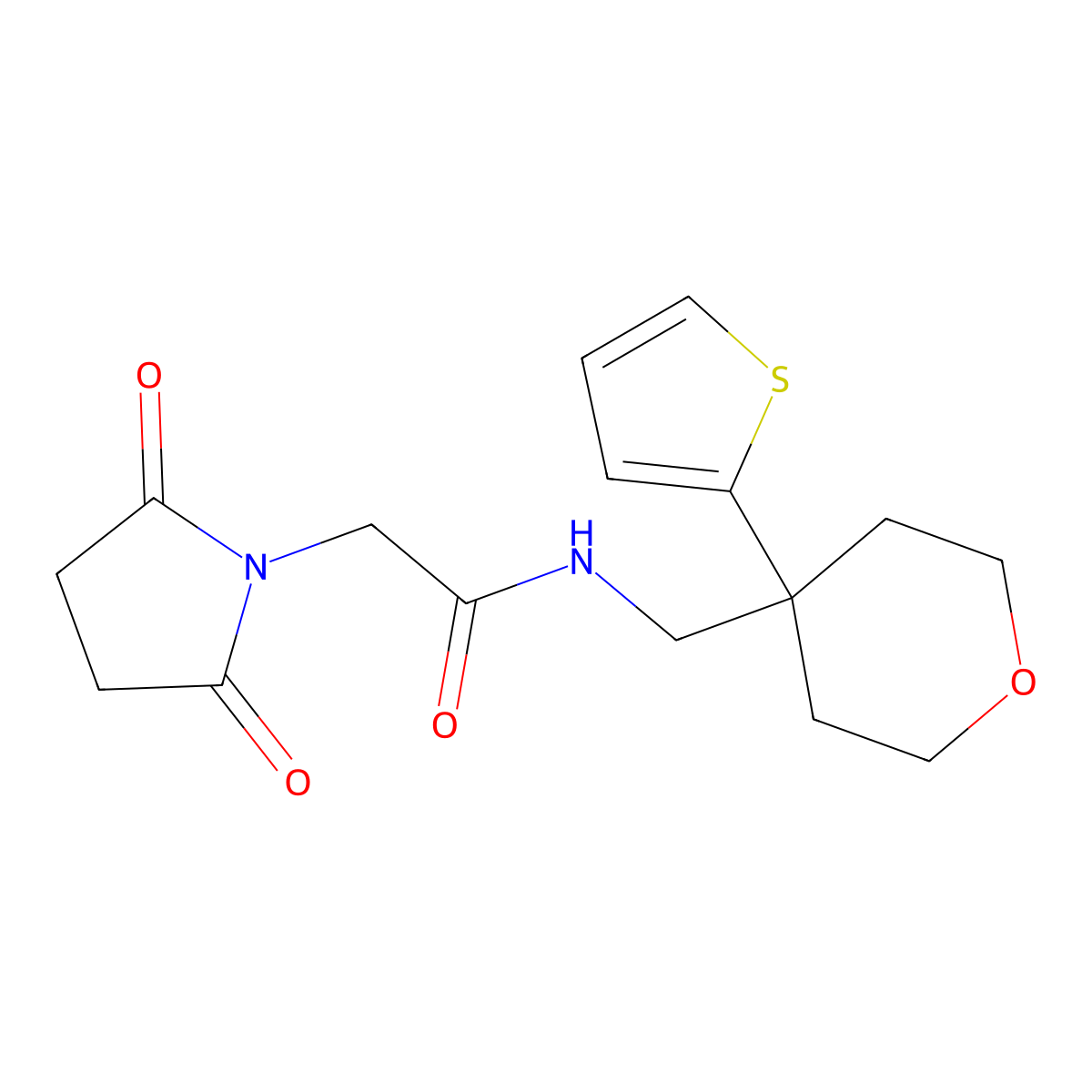 2-(2,5-dioxopyrrolidin-1-yl)-N-{[4-(thiophen-2-yl)oxan-4-yl]methyl}acetamide molecular structure, CAS 1207002-34-3