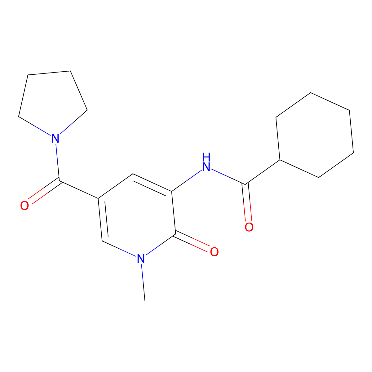 N-[1-methyl-2-oxo-5-(pyrrolidine-1-carbonyl)-1,2-dihydropyridin-3-yl]cyclohexanecarboxamide molecular structure, CAS 1207002-35-4