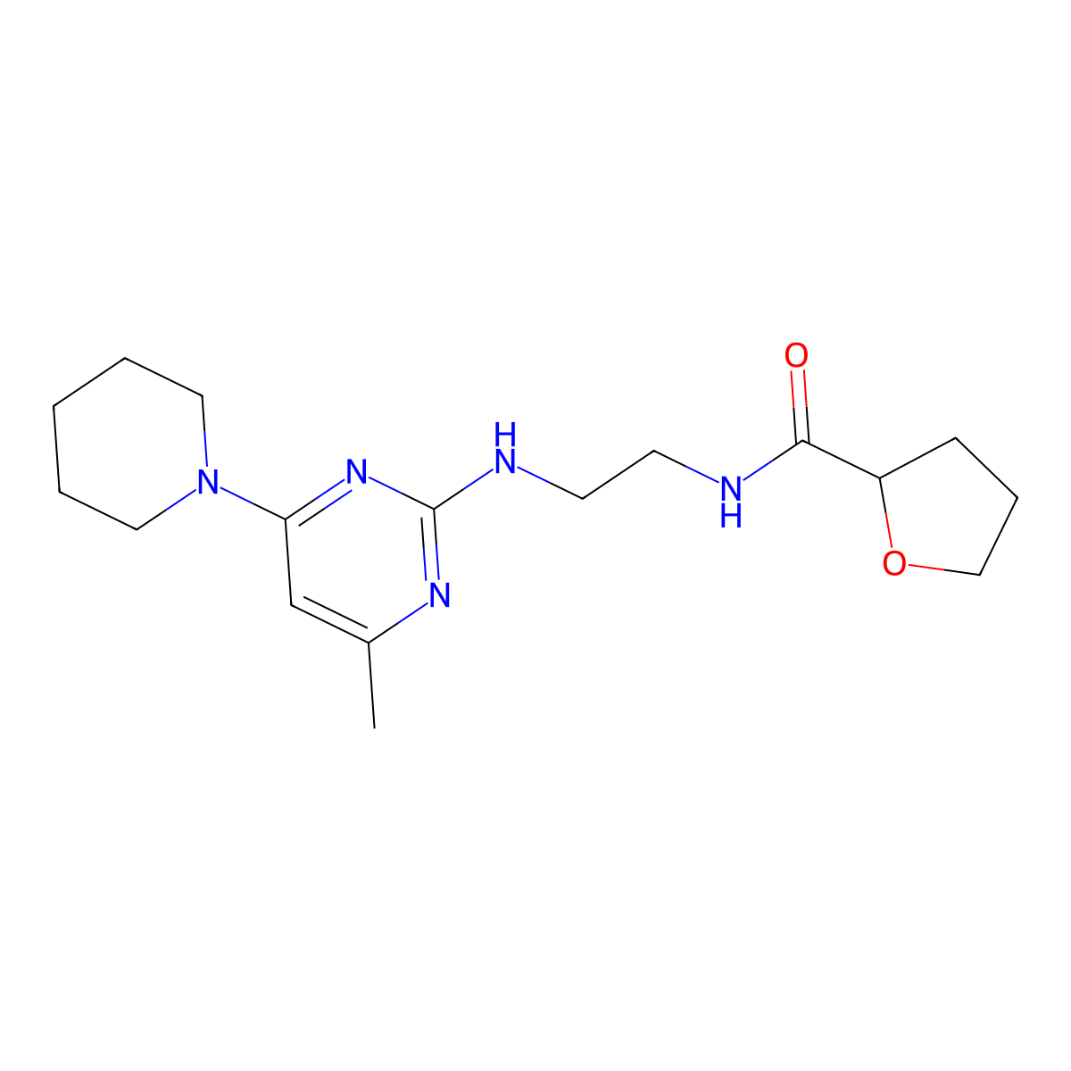 N-(2-((4-methyl-6-(piperidin-1-yl)pyrimidin-2-yl)amino)ethyl)tetrahydrofuran-2-carboxamide molecular structure, CAS 1207002-37-6
