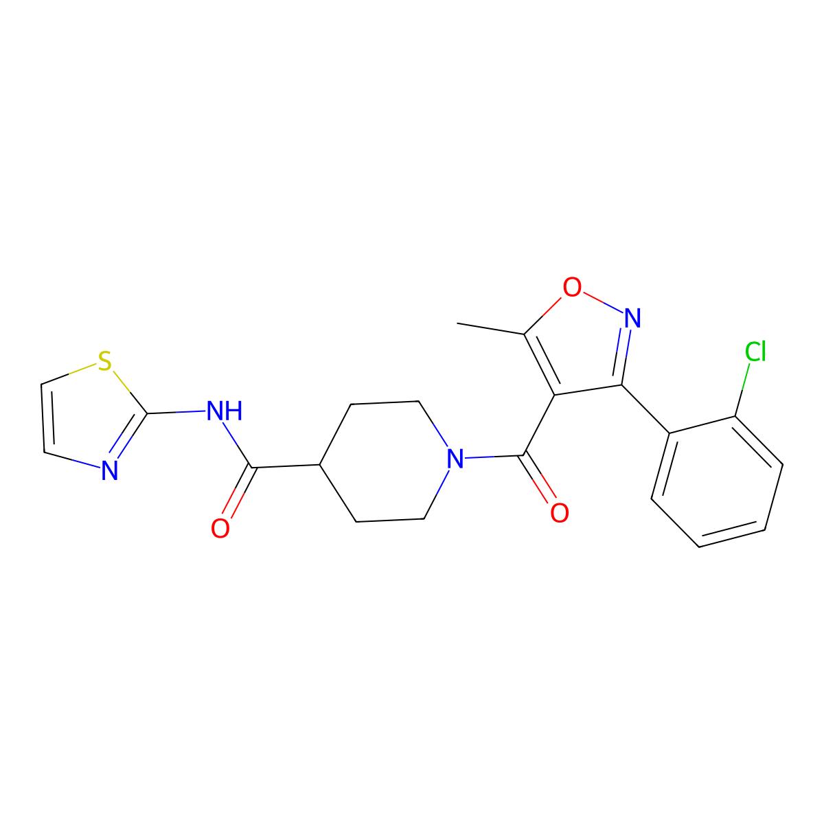 1-(3-(2-chlorophenyl)-5-methylisoxazole-4-carbonyl)-N-(thiazol-2-yl)piperidine-4-carboxamide molecular structure, CAS 1207002-42-3