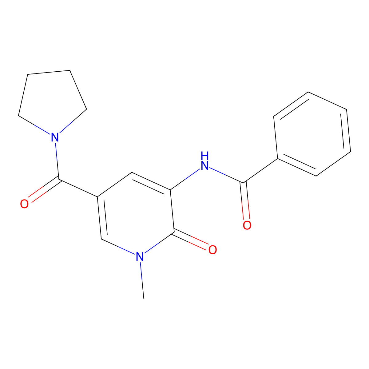 N-[1-methyl-2-oxo-5-(pyrrolidine-1-carbonyl)-1,2-dihydropyridin-3-yl]benzamide molecular structure, CAS 1207002-43-4