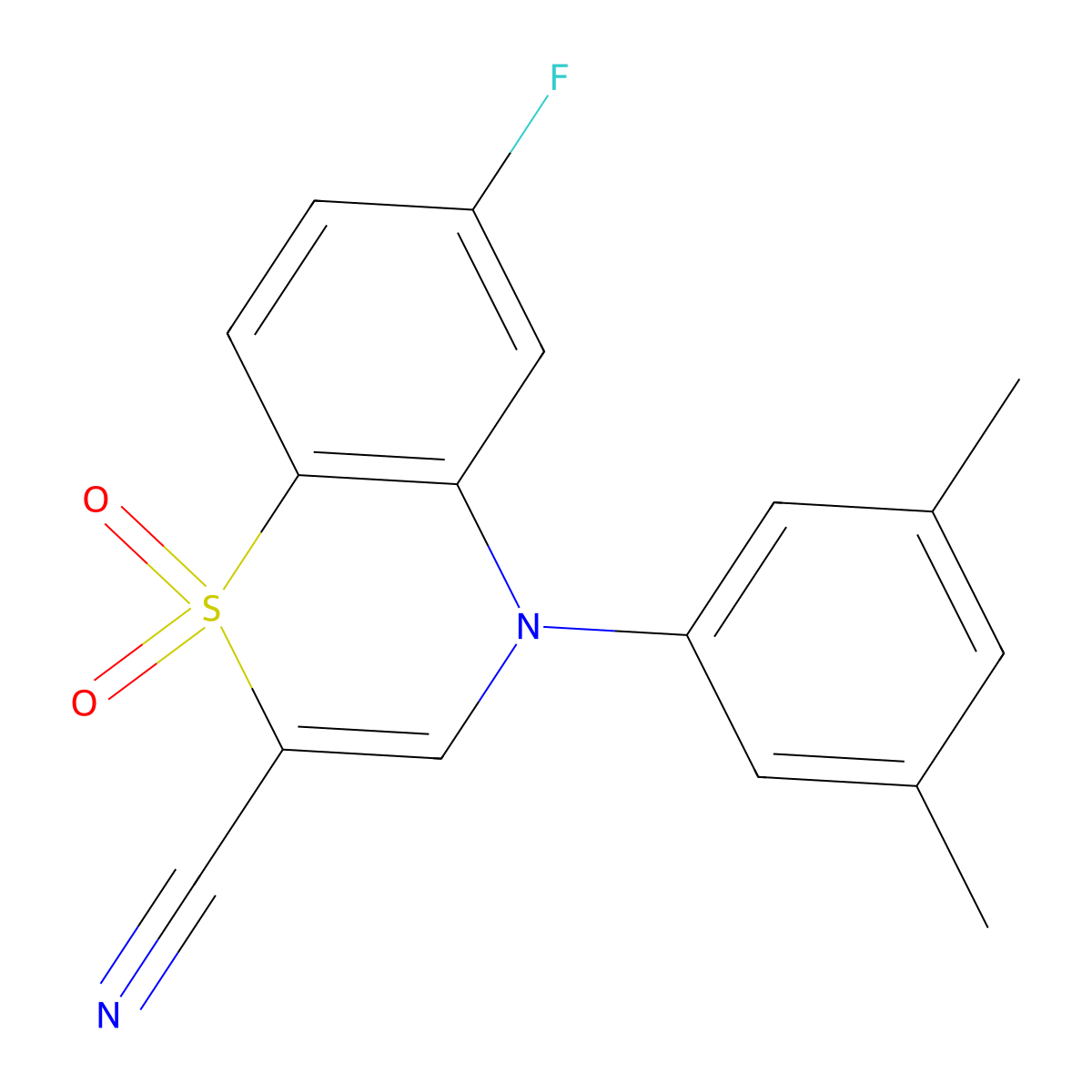 4-(3,5-dimethylphenyl)-6-fluoro-4H-benzo[b][1,4]thiazine-2-carbonitrile 1,1-dioxide molecular structure, CAS 1207002-47-8