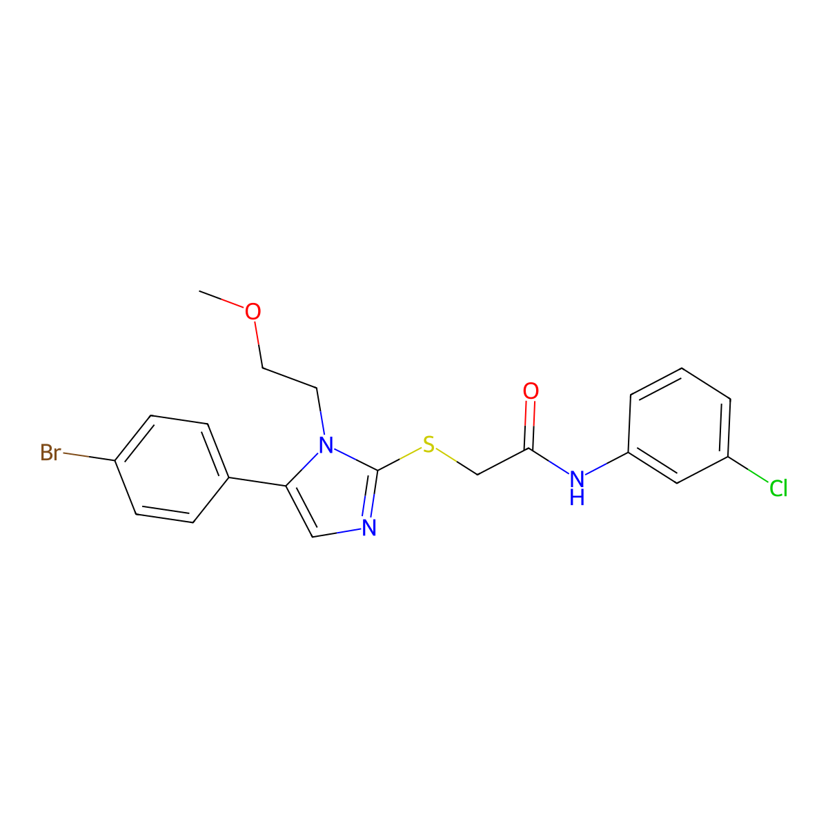 2-((5-(4-bromophenyl)-1-(2-methoxyethyl)-1H-imidazol-2-yl)thio)-N-(3-chlorophenyl)acetamide molecular structure, CAS 1207002-49-0