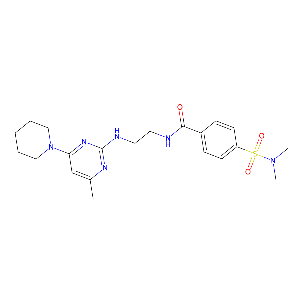 4-(N,N-dimethylsulfamoyl)-N-(2-((4-methyl-6-(piperidin-1-yl)pyrimidin-2-yl)amino)ethyl)benzamide molecular structure, CAS 1207002-50-3