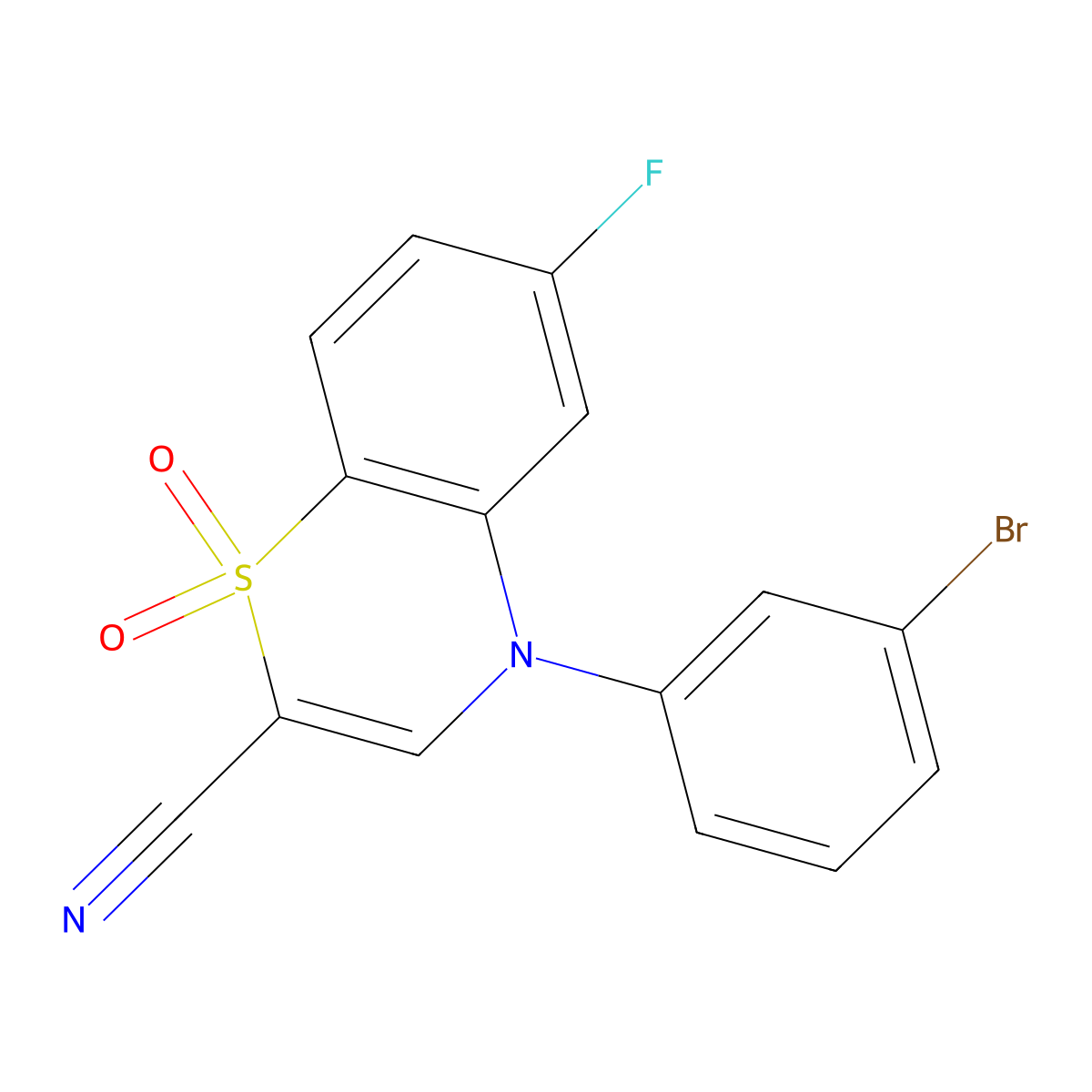 4-(3-bromophenyl)-6-fluoro-4H-1,4-benzothiazine-2-carbonitrile 1,1-dioxide molecular structure, CAS 1207002-55-8