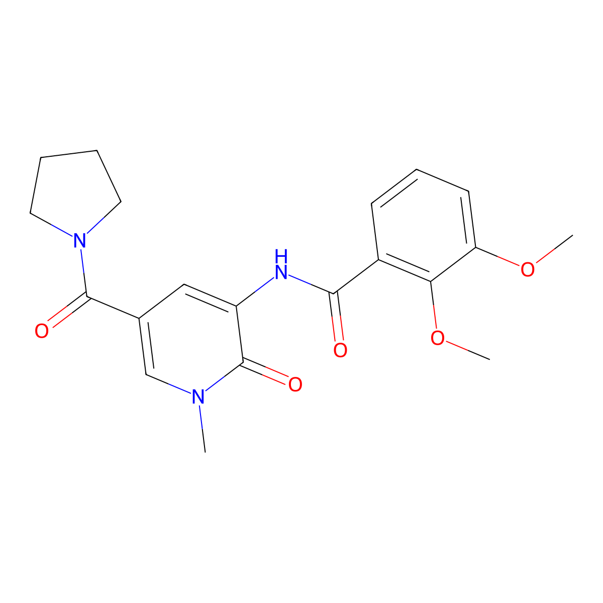2,3-dimethoxy-N-[1-methyl-2-oxo-5-(pyrrolidine-1-carbonyl)-1,2-dihydropyridin-3-yl]benzamide molecular structure, CAS 1207002-67-2