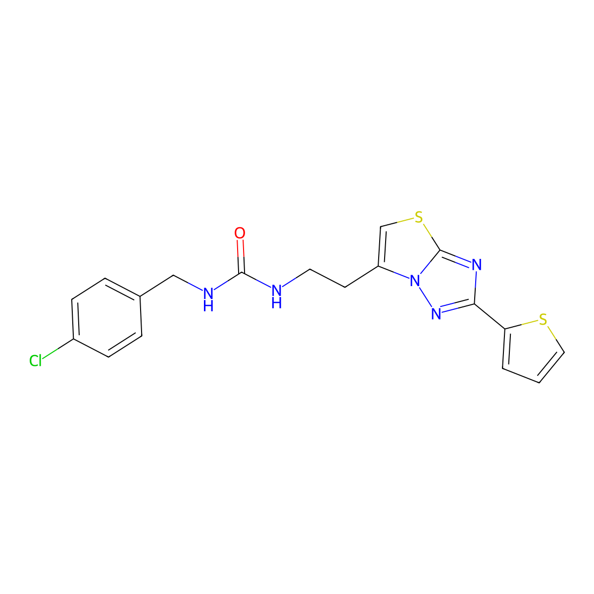 1-(4-Chlorobenzyl)-3-(2-(2-(thiophen-2-yl)thiazolo[3,2-b][1,2,4]triazol-6-yl)ethyl)urea molecular structure, CAS 1207002-75-2