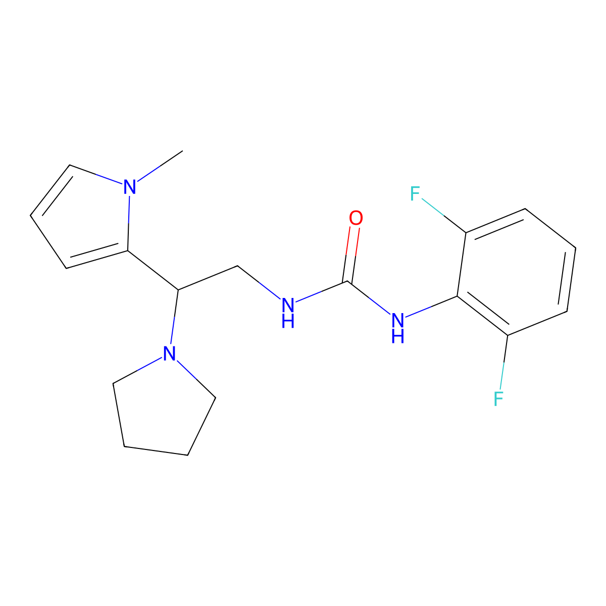 1-(2,6-difluorophenyl)-3-(2-(1-methyl-1H-pyrrol-2-yl)-2-(pyrrolidin-1-yl)ethyl)urea molecular structure, CAS 1207002-87-6