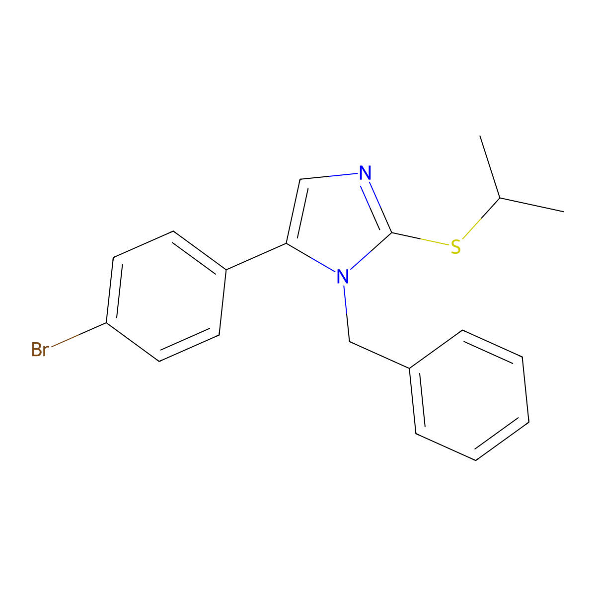 1-benzyl-5-(4-bromophenyl)-2-(isopropylthio)-1H-imidazole molecular structure, CAS 1207002-92-3