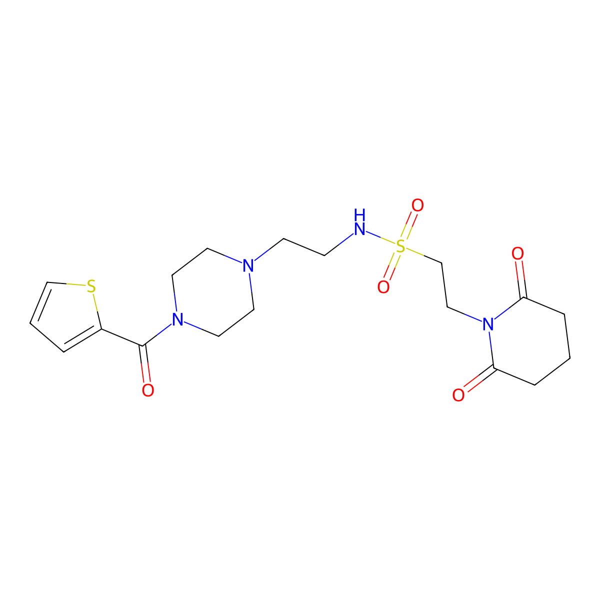 2-(2,6-dioxopiperidin-1-yl)-N-(2-(4-(thiophene-2-carbonyl)piperazin-1-yl)ethyl)ethanesulfonamide molecular structure, CAS 1207003-07-3