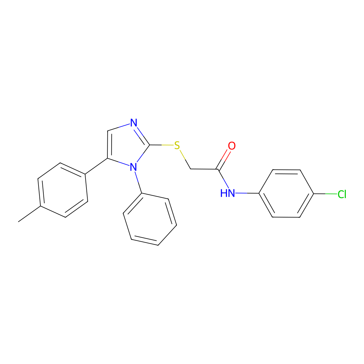 N-(4-chlorophenyl)-2-((1-phenyl-5-(p-tolyl)-1H-imidazol-2-yl)thio)acetamide molecular structure, CAS 1207003-12-0