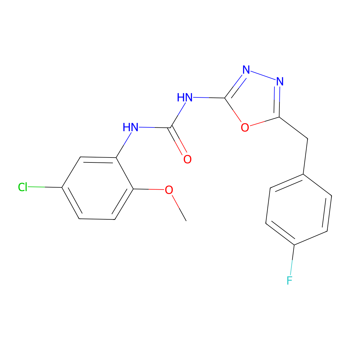 1-(5-Chloro-2-methoxyphenyl)-3-(5-(4-fluorobenzyl)-1,3,4-oxadiazol-2-yl)urea molecular structure, CAS 1207003-15-3