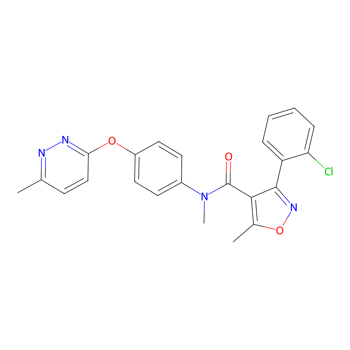 3-(2-chlorophenyl)-N,5-dimethyl-N-(4-((6-methylpyridazin-3-yl)oxy)phenyl)isoxazole-4-carboxamide molecular structure, CAS 1207003-20-0