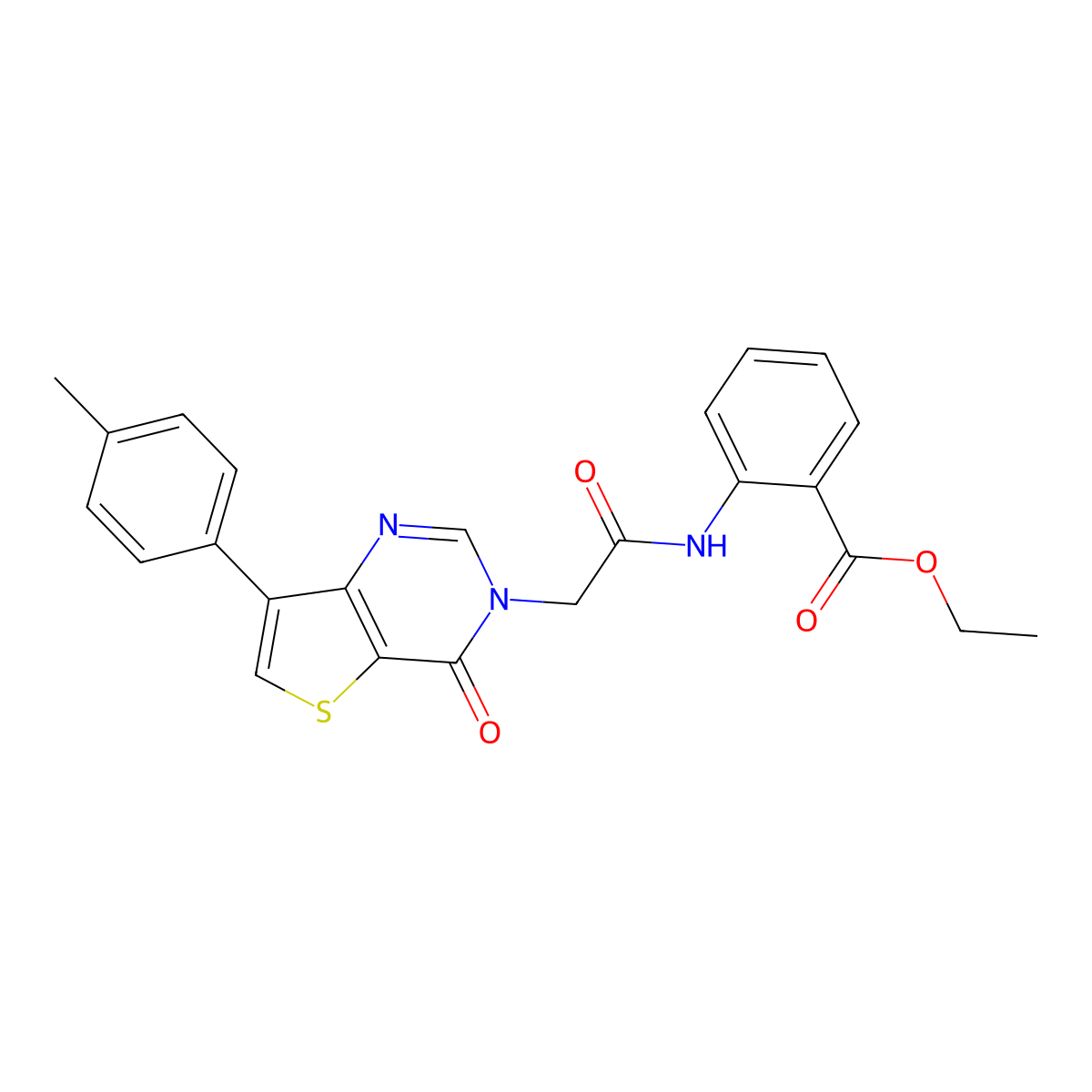ethyl 2-({[7-(4-methylphenyl)-4-oxothieno[3,2-d]pyrimidin-3(4H)-yl]acetyl}amino)benzoate molecular structure, CAS 1207003-21-1
