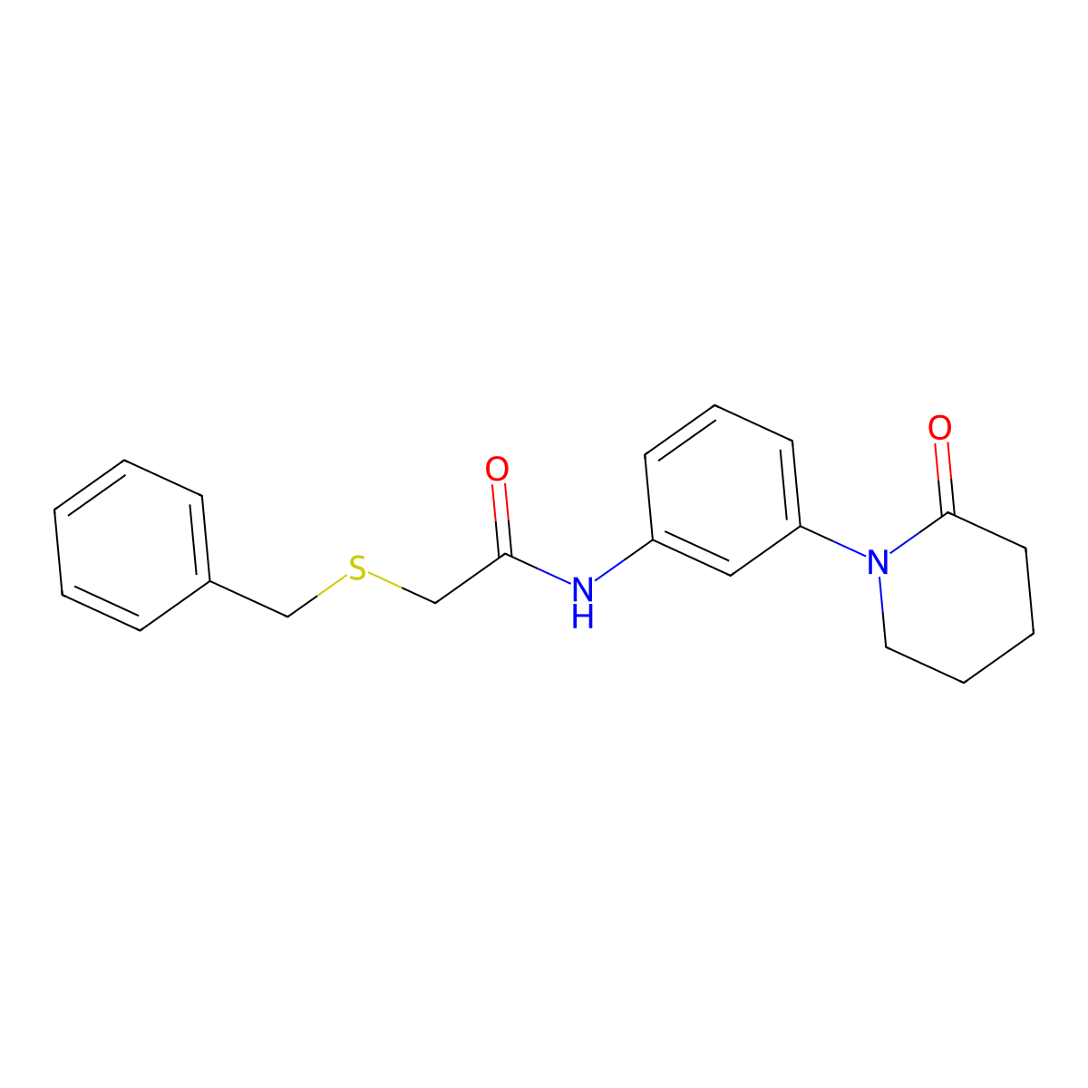 2-(benzylthio)-N-(3-(2-oxopiperidin-1-yl)phenyl)acetamide molecular structure, CAS 1207003-26-6