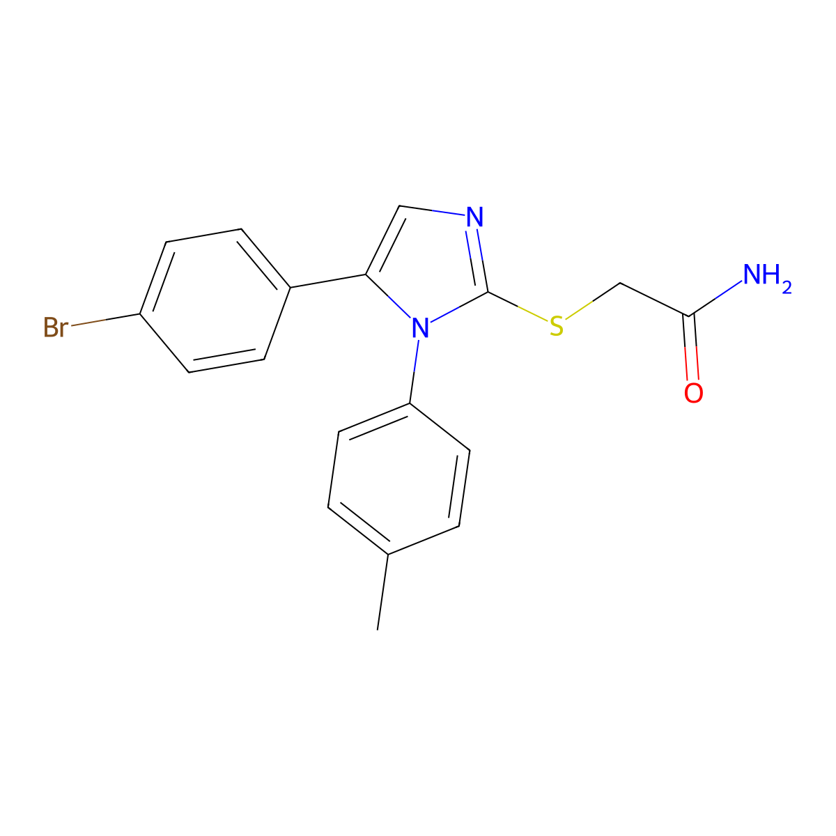 2-((5-(4-bromophenyl)-1-(p-tolyl)-1H-imidazol-2-yl)thio)acetamide molecular structure, CAS 1207003-32-4