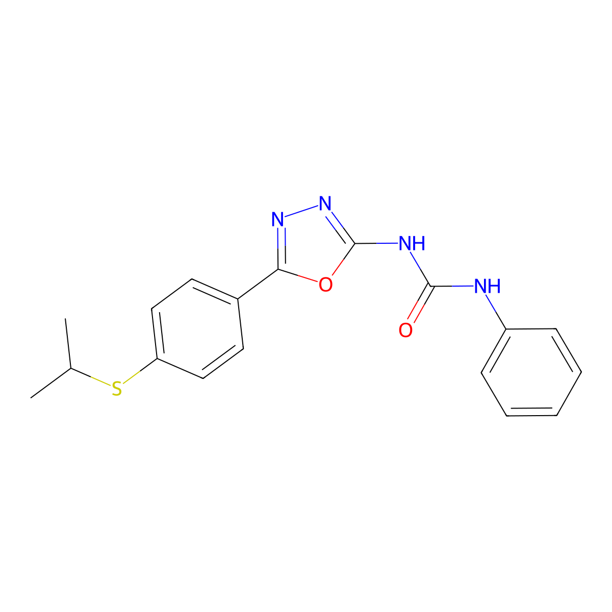 1-Phenyl-3-{5-[4-(propan-2-ylsulfanyl)phenyl]-1,3,4-oxadiazol-2-yl}urea molecular structure, CAS 1207003-33-5
