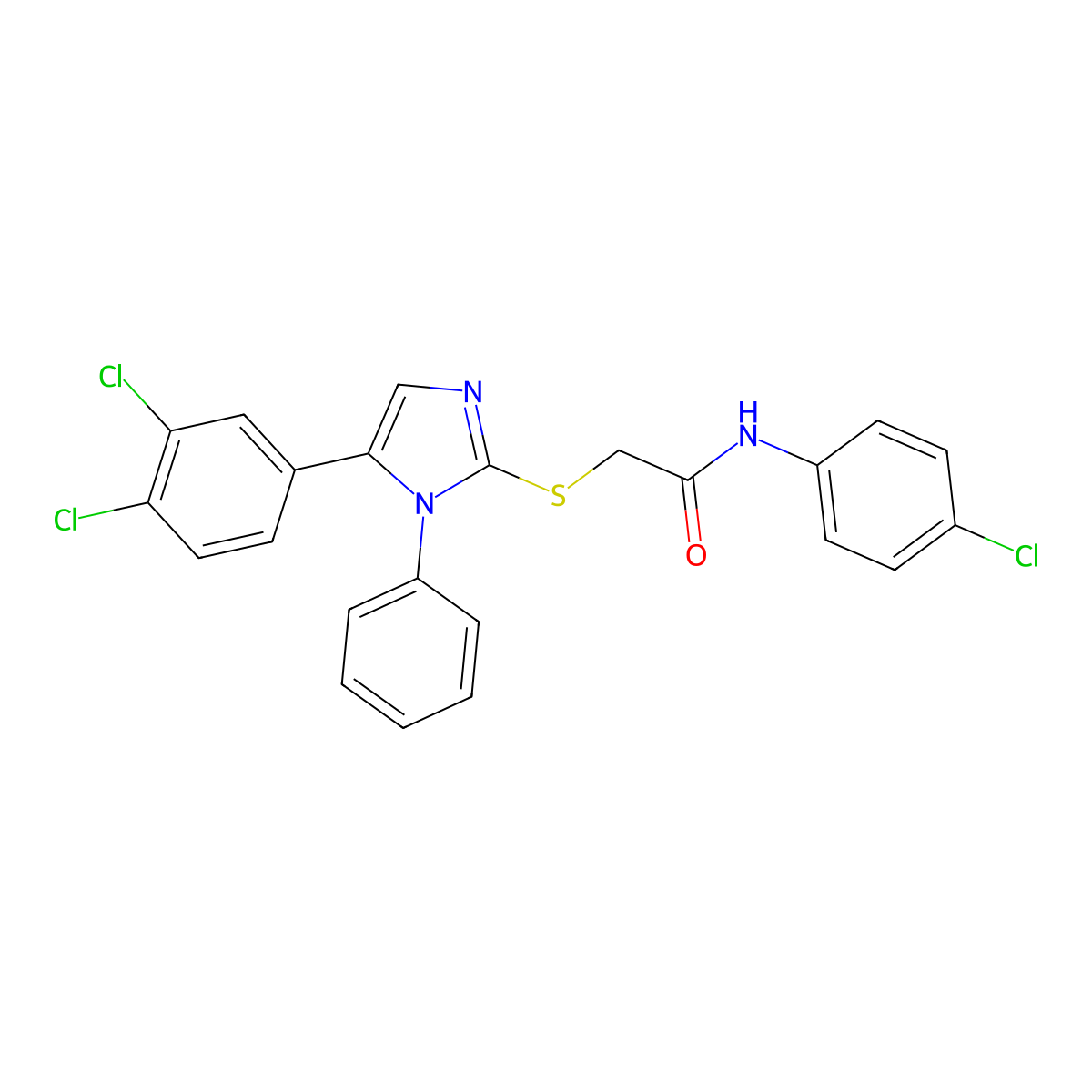 N-(4-chlorophenyl)-2-((5-(3,4-dichlorophenyl)-1-phenyl-1H-imidazol-2-yl)thio)acetamide molecular structure, CAS 1207003-36-8
