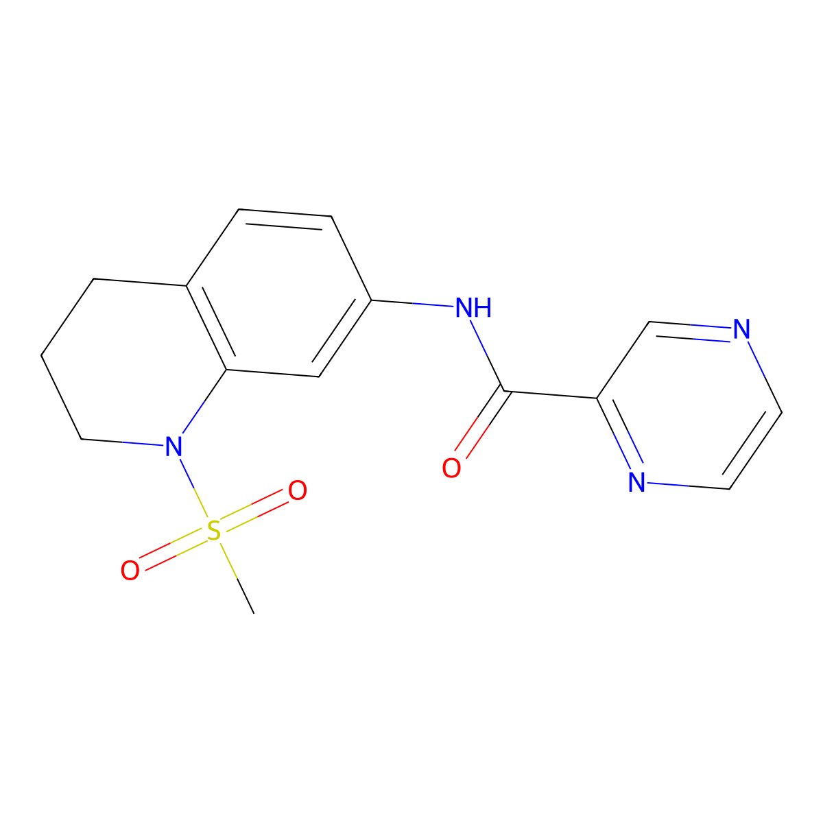 N-(1-(methylsulfonyl)-1,2,3,4-tetrahydroquinolin-7-yl)pyrazine-2-carboxamide molecular structure, CAS 1207003-38-0