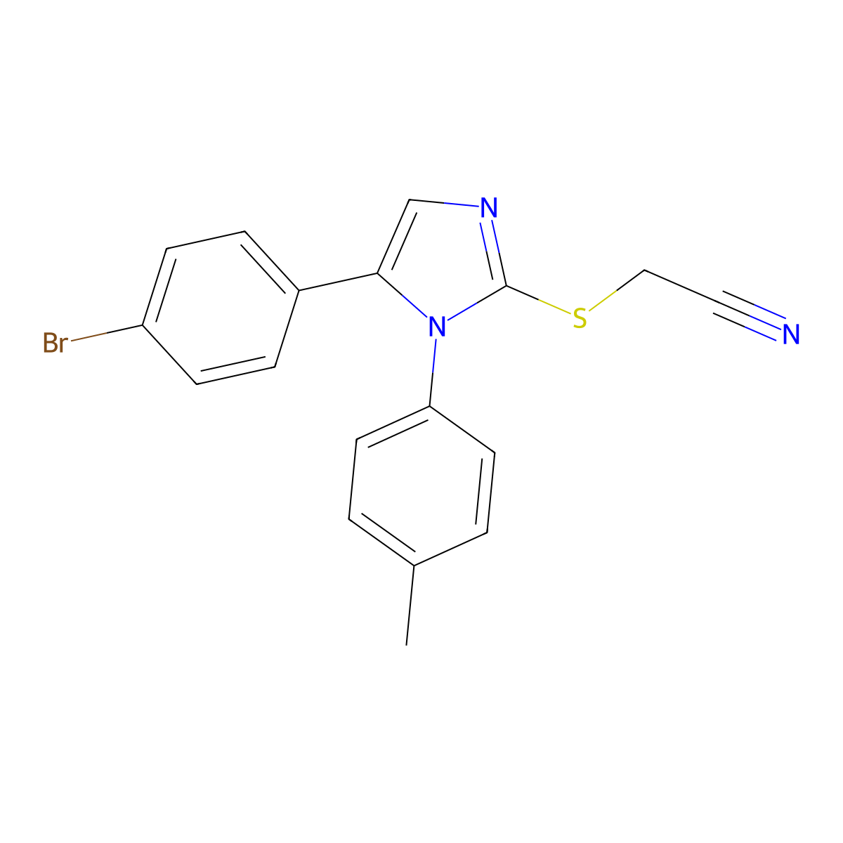 2-((5-(4-bromophenyl)-1-(p-tolyl)-1H-imidazol-2-yl)thio)acetonitrile molecular structure, CAS 1207003-39-1