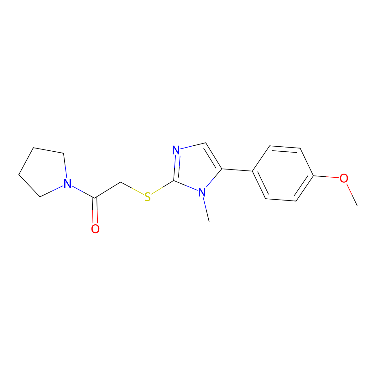 2-((5-(4-methoxyphenyl)-1-methyl-1H-imidazol-2-yl)thio)-1-(pyrrolidin-1-yl)ethanone molecular structure, CAS 1207003-40-4
