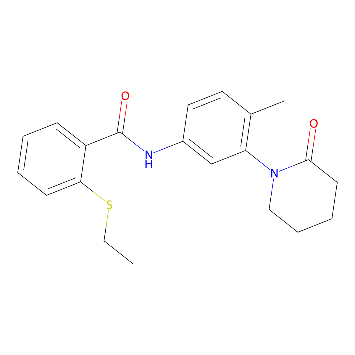 2-(ethylthio)-N-(4-methyl-3-(2-oxopiperidin-1-yl)phenyl)benzamide molecular structure, CAS 1207003-45-9