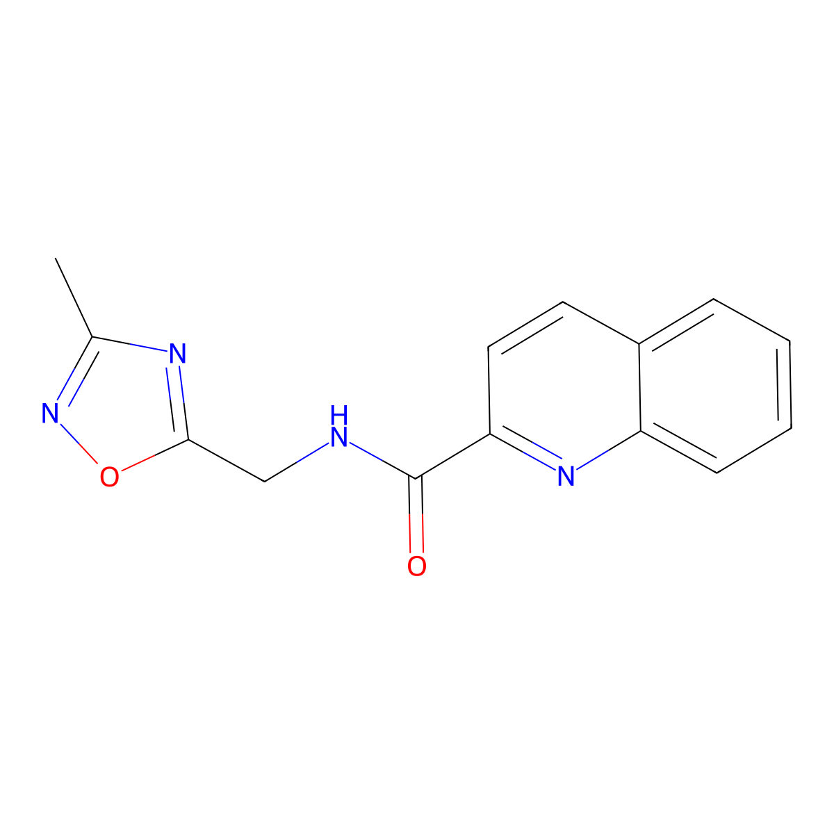 N-[(3-methyl-1,2,4-oxadiazol-5-yl)methyl]quinoline-2-carboxamide molecular structure, CAS 1207003-47-1