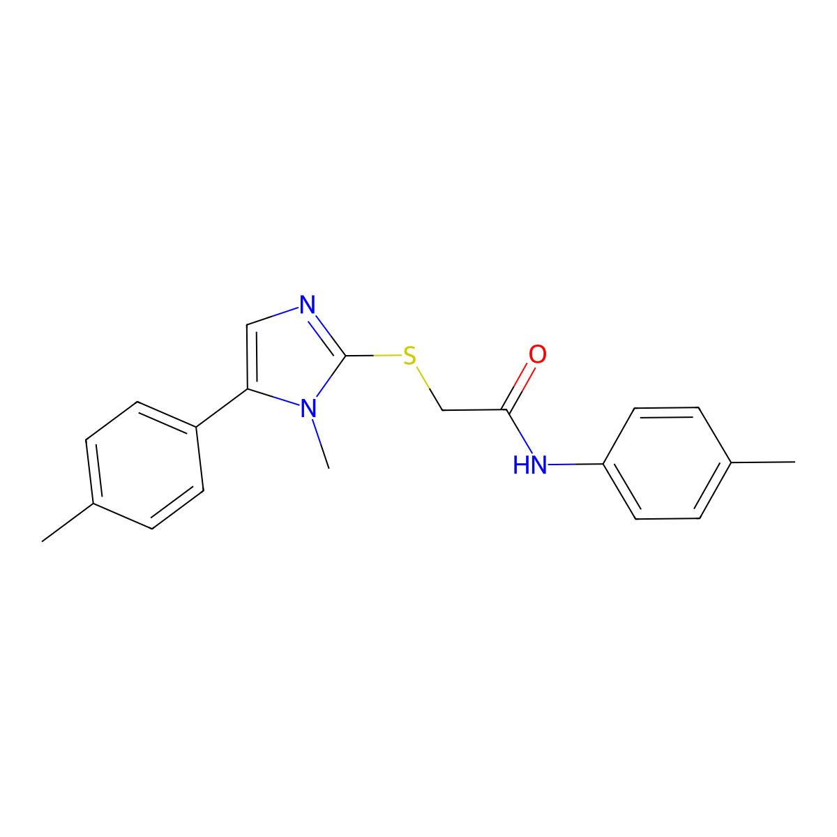2-((1-methyl-5-(p-tolyl)-1H-imidazol-2-yl)thio)-N-(p-tolyl)acetamide molecular structure, CAS 1207003-51-7