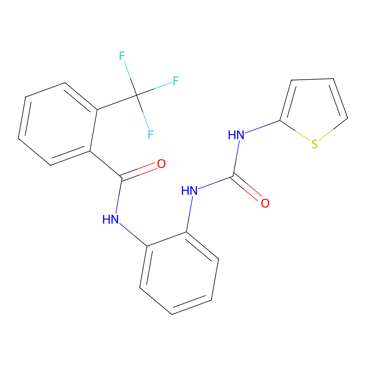 N-(2-(3-(thiophen-2-yl)ureido)phenyl)-2-(trifluoromethyl)benzamide molecular structure, CAS 1207003-52-8
