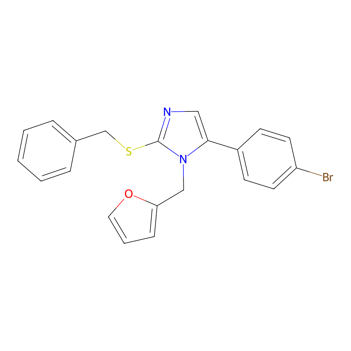 2-(benzylthio)-5-(4-bromophenyl)-1-(furan-2-ylmethyl)-1H-imidazole molecular structure, CAS 1207003-58-4