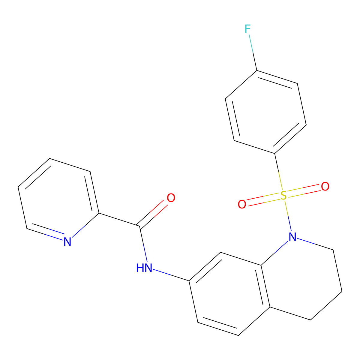 N-(1-((4-fluorophenyl)sulfonyl)-1,2,3,4-tetrahydroquinolin-7-yl)picolinamide molecular structure, CAS 1207003-61-9