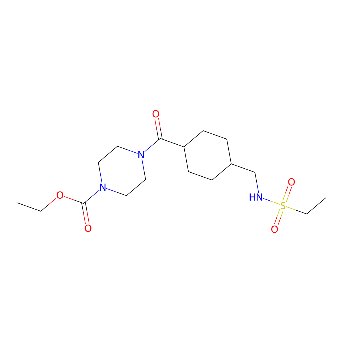 Ethyl 4-(4-(ethylsulfonamidomethyl)cyclohexanecarbonyl)piperazine-1-carboxylate molecular structure, CAS 1207003-62-0