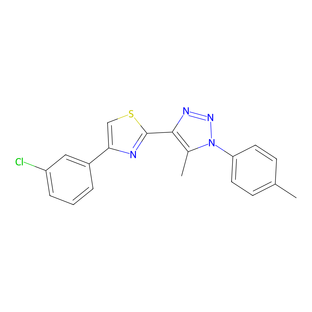 4-(3-chlorophenyl)-2-(5-methyl-1-(p-tolyl)-1H-1,2,3-triazol-4-yl)thiazole molecular structure, CAS 1207003-63-1
